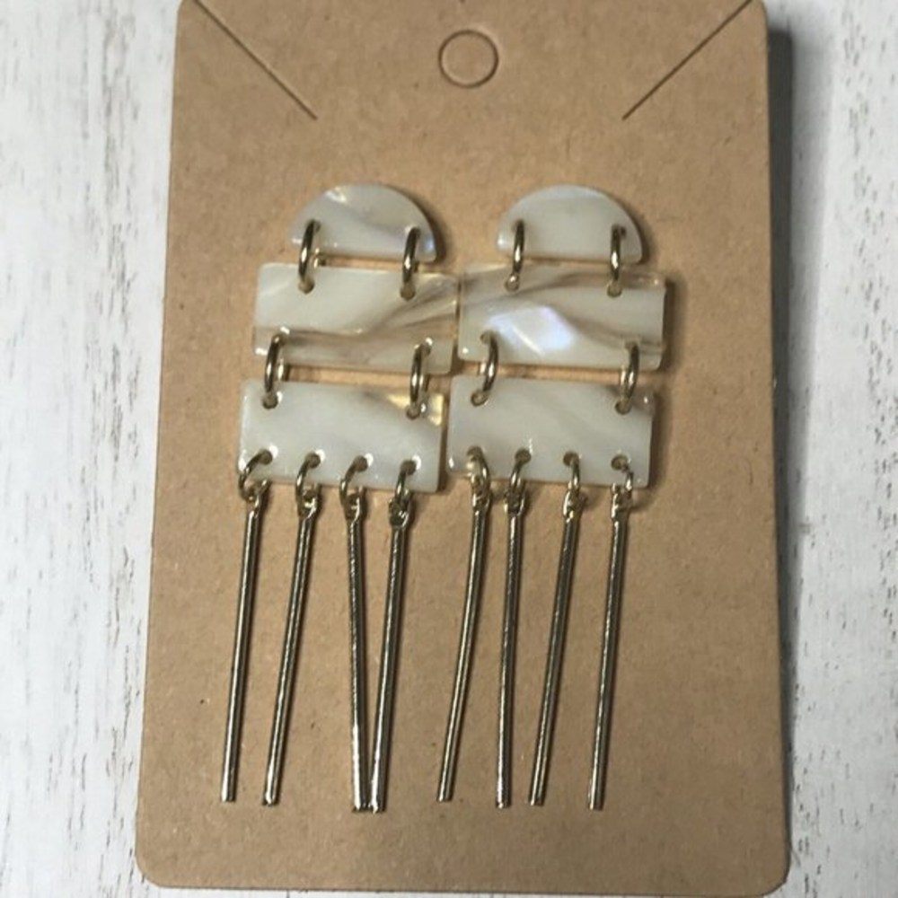 Cream Acrylic Panels flash blue gold tone dangle‎ EARRINGS